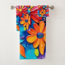 Vrolijk bloemenschilderij bad handdoek