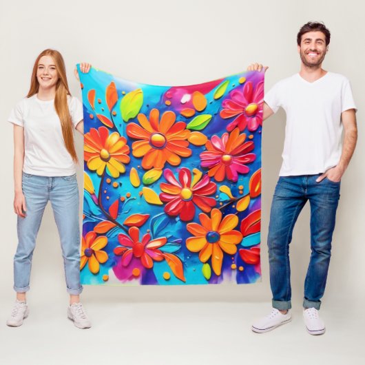 Vrolijk bloemenschilderij fleece deken (In situ)
