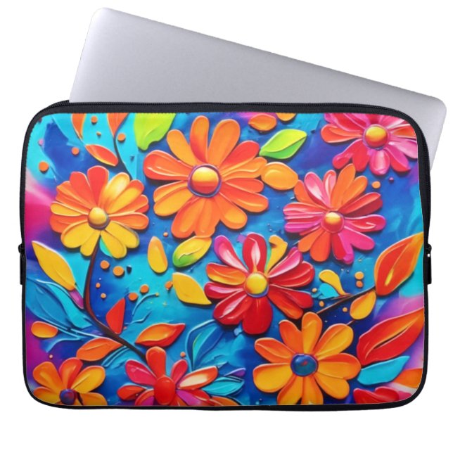 Vrolijk bloemenschilderij laptop sleeve (Voorkant)