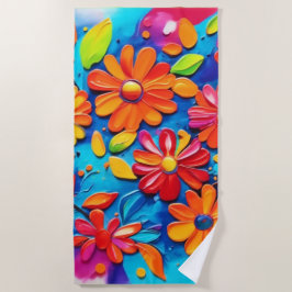 Vrolijk bloemenschilderij strandlaken