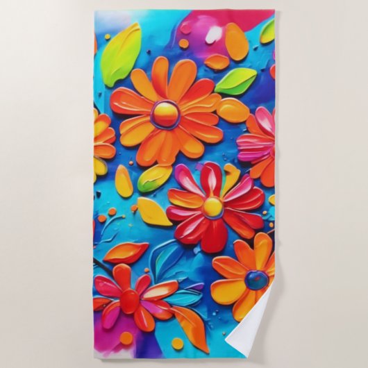 Vrolijk bloemenschilderij strandlaken (Voorkant)