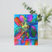 Vrolijk bloemige kind roze en blauwe pen en inkt briefkaart (Staand voorkant)