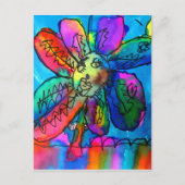 Vrolijk bloemige kind roze en blauwe pen en inkt briefkaart (Voorkant)