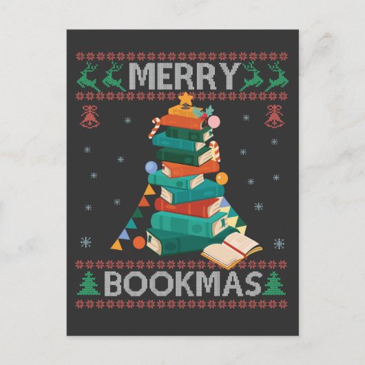 Vrolijk Boeken Grappige Lelijke Xmas Sweater Bibli Aankondigingskaart (Voorkant)
