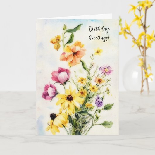 Vrolijk boeket van Wildflowers Flower Birthday Kaart (Gele Bloem)