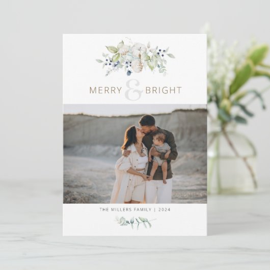 Vrolijk & Bright Waterverf Foliage Christmas Feestdagenkaart (Staand voorkant)