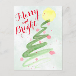 Vrolijk & Bright Waterverf Kerstboom Foto Feestdagenkaart