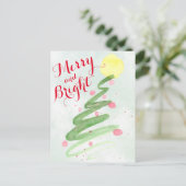 Vrolijk & Bright Waterverf Kerstboom Foto Feestdagenkaart (Staand voorkant)