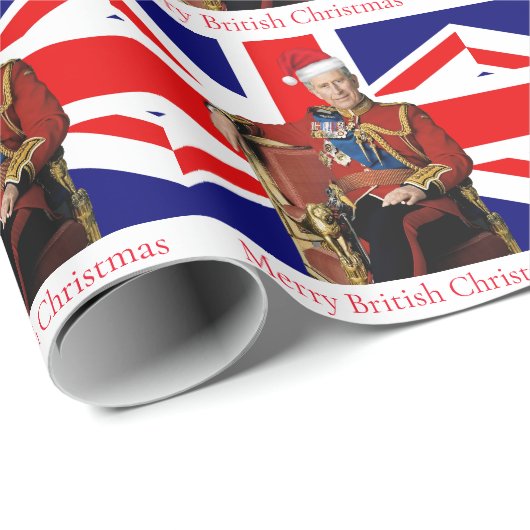 Vrolijk Brits Kerstfeest Koning Charles III Cadeaupapier (Rol Hoek)