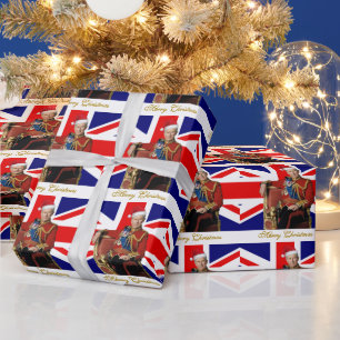 Vrolijk Brits Kerstfeest Koning Charles III Cadeaupapier