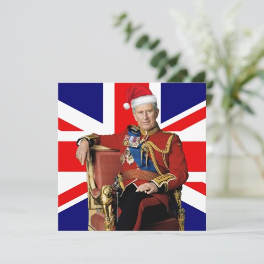 Vrolijk Brits Kerstfeest Koning Charles III Feestdagenkaart (Staand voorkant)