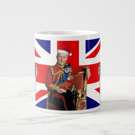 Vrolijk Brits Kerstfeest Koning Charles III Grote Koffiekop (Voorkant)