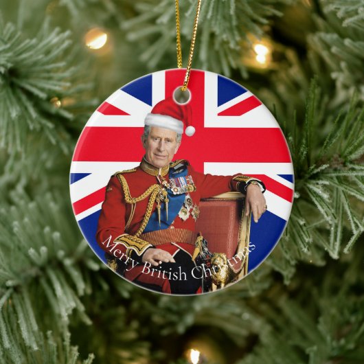 Vrolijk Brits Kerstfeest Koning Charles III Keramisch Ornament (Boom)