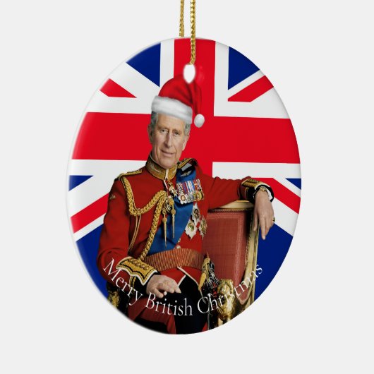 Vrolijk Brits Kerstfeest Koning Charles III Keramisch Ornament (Rechts)
