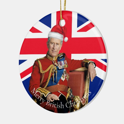 Vrolijk Brits Kerstfeest Koning Charles III Keramisch Ornament (Links)