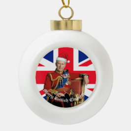 Vrolijk Brits Kerstfeest Koning Charles III Keramische Bal Ornament