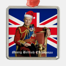 Vrolijk Brits Kerstfeest Koning Charles III Metalen Ornament