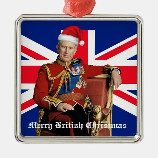 Vrolijk Brits Kerstfeest Koning Charles III Metalen Ornament (Voorkant)