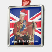Vrolijk Brits Kerstfeest Koning Charles III Metalen Ornament (Links)