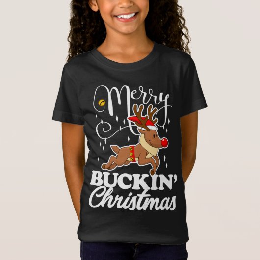Vrolijk Buckin' Christmas rendier Herten T-shirt (Voorkant)