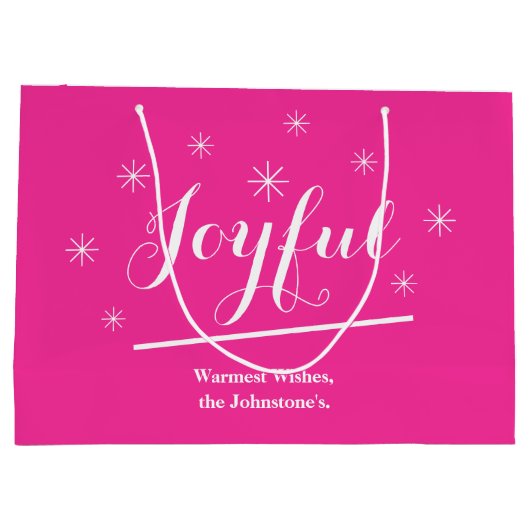 Vrolijk cadeau Chic Script Modern Hot Pink Christm Groot Cadeauzakje (Achterkant)