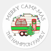 Vrolijk Camp-mas! Grappige Camping Pun Kerstmis Ronde Sticker (Voorkant)