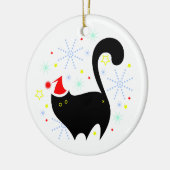 Vrolijk Catmas Feestelijk Zwart Kat Santa Hoed Ker Keramisch Ornament (Links)