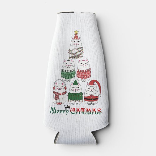 Vrolijk Catmas Grappig Kerst Kitten Flesjeskoeler (Voorkant)