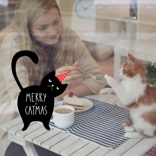 Vrolijk Catmas Grappig Kerst Zwart Kat Pet Shop Raamsticker