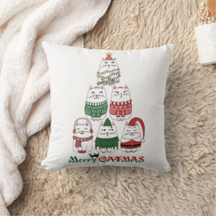 Vrolijk Catmas Grappig Kerstmis Kitten Boom Kussen
