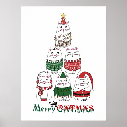 Vrolijk Catmas Grappig Kerstmis Kitten Boom Poster (Voorkant)