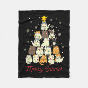 Vrolijk Catmas Kat Kerstboom Kat Liefhebber Fleece Deken