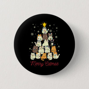 Vrolijk Catmas Kat Kerstboom Kat Liefhebber Ronde Button 5,7 Cm