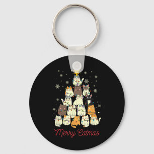 Vrolijk Catmas Kat Kerstboom Kat Liefhebber Sleutelhanger