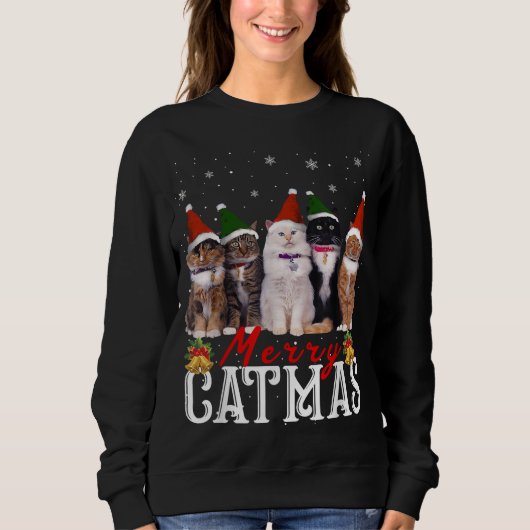 Vrolijk Catmas Matching Familie Kat Lover Xmas Trui (Voorkant)