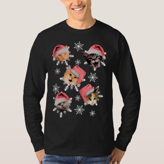 Vrolijk Catmas Santa Hat Kat Kerstmis T-shirt (Voorkant)