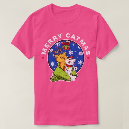 Vrolijk Catmas Schattige Cats Paar Kerst T-shirt (Design voorkant)