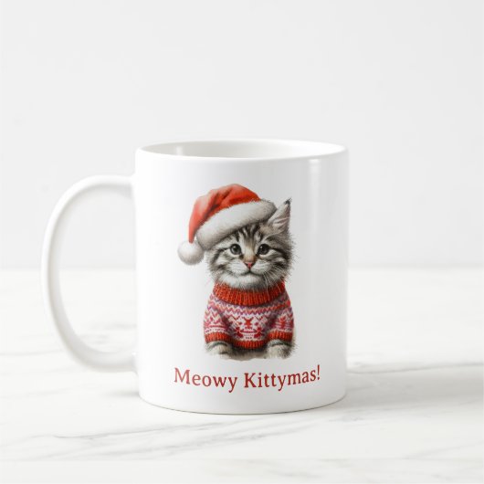 Vrolijk Catmas Schattige Tabby Kitten Santa Xmas Koffiemok (Links)