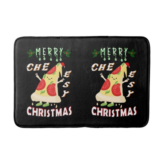 Vrolijk Cheesy Kerstmis Kerstmis Santa Pizza Kerst Badmat (Voorkant)
