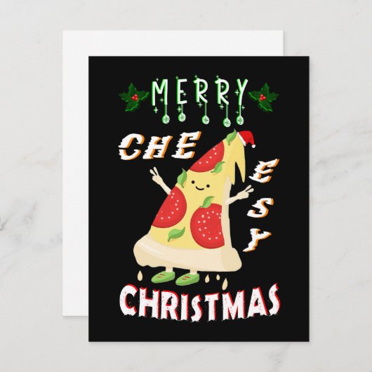 Vrolijk Cheesy Kerstmis Kerstmis Santa Pizza Kerst Notitiekaartje (Voorkant / Achterkant)