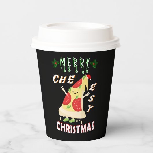 Vrolijk Cheesy Kerstmis Kerstmis Santa Pizza Kerst Papieren Bekers (Voorkant)