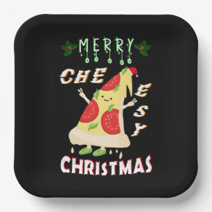 Vrolijk Cheesy Kerstmis Kerstmis Santa Pizza Kerst Papieren Bordje