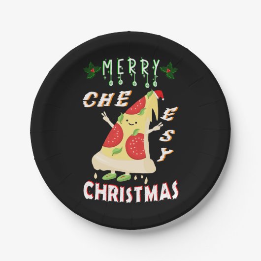 Vrolijk Cheesy Kerstmis Kerstmis Santa Pizza Kerst Papieren Bordje (Voorkant)