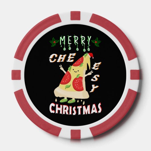 Vrolijk Cheesy Kerstmis Kerstmis Santa Pizza Kerst Poker Chips (Voorkant)