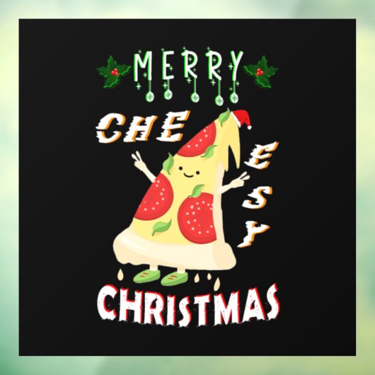 Vrolijk Cheesy Kerstmis Kerstmis Santa Pizza Kerst Raamsticker (Vel 3)