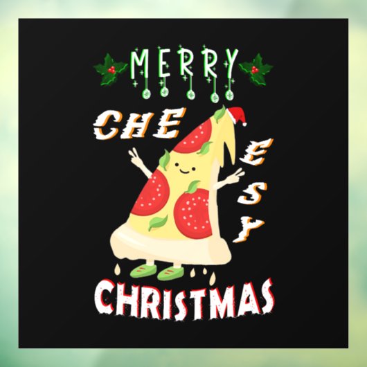 Vrolijk Cheesy Kerstmis Kerstmis Santa Pizza Kerst Raamsticker (Vel 3)