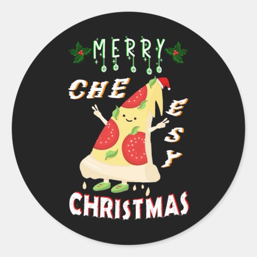 Vrolijk Cheesy Kerstmis Kerstmis Santa Pizza Kerst Ronde Sticker (Voorkant)