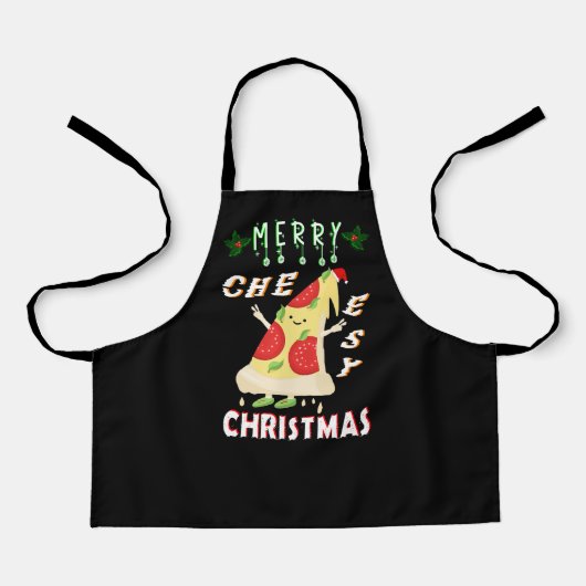 Vrolijk Cheesy Kerstmis Kerstmis Santa Pizza Kerst Schort (Voorkant)