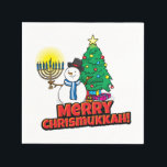 Vrolijk Chrismukkah met Sneeuwman en Menorah Servet<br><div class="desc">Voeg dit jaar onze leuke,  Snowman,  Menorah en kerstboom design toe aan je kerstfeest.</div>