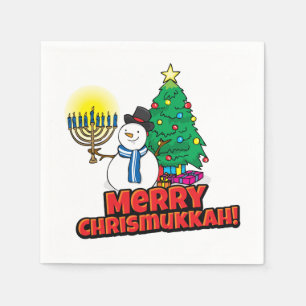 Vrolijk Chrismukkah met Sneeuwman en Menorah Servet